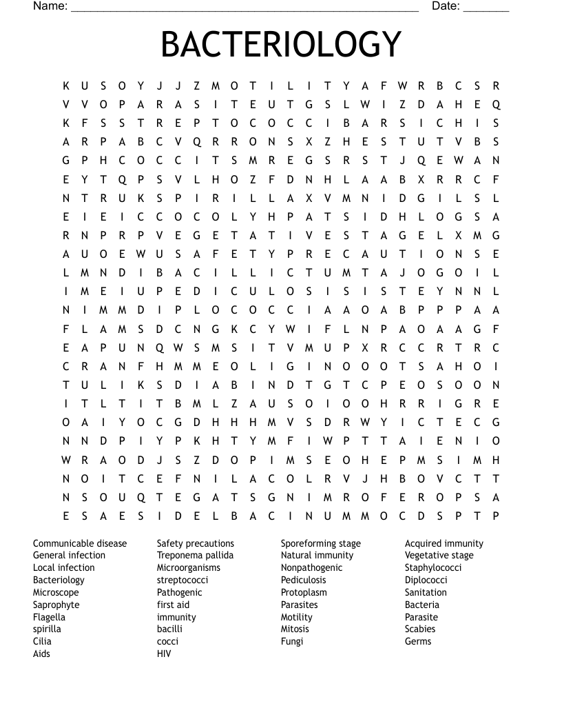 BACTERIOLOGY Word Search