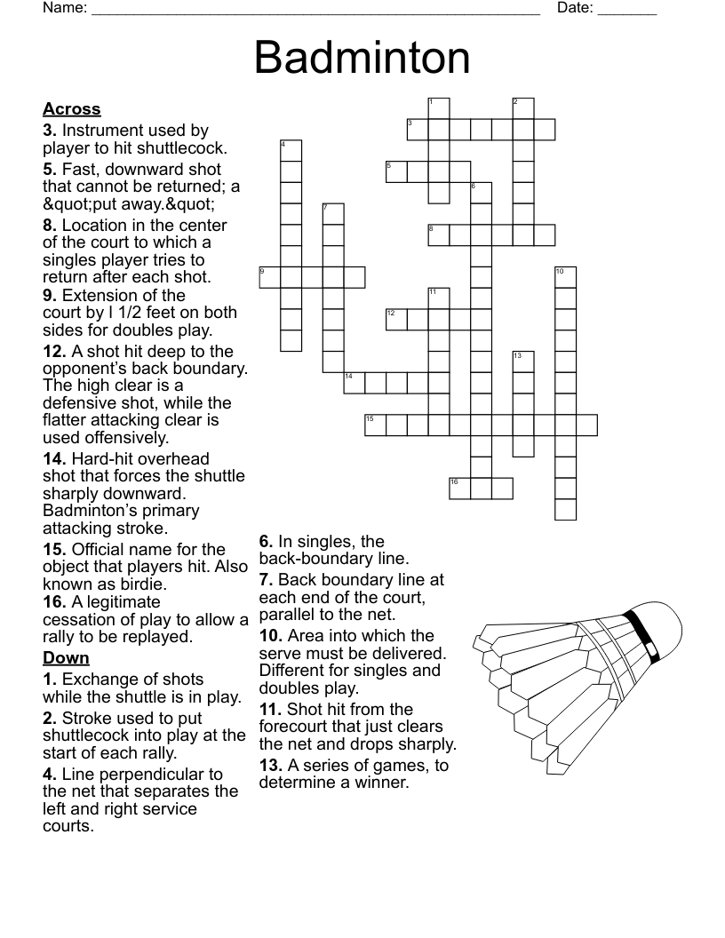 Badminton Crossword