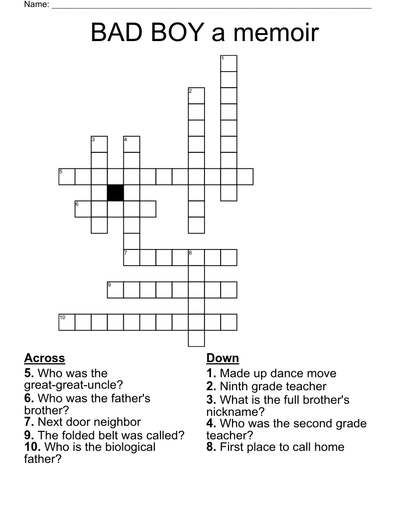 BAD BOY a memoir Crossword