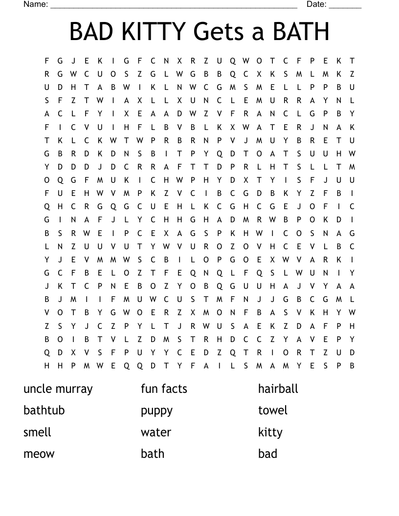 BAD KITTY Gets a BATH Word Search