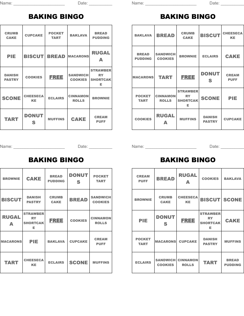 BAKING BINGO