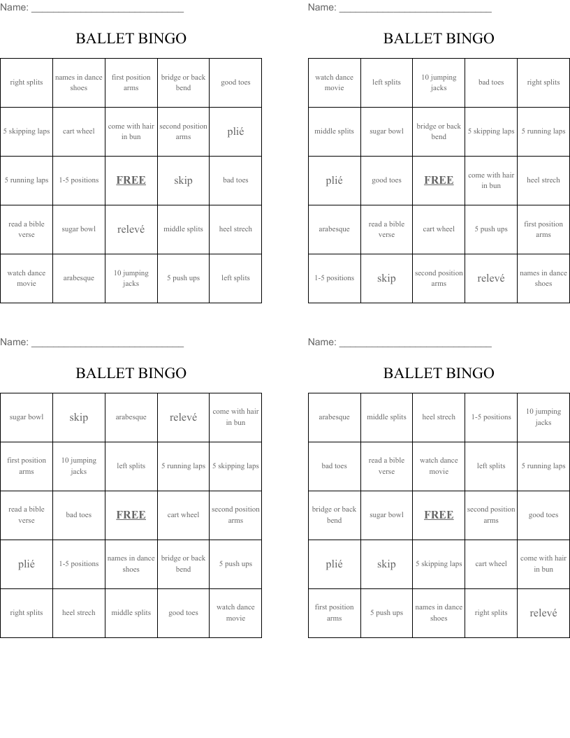 BALLET BINGO