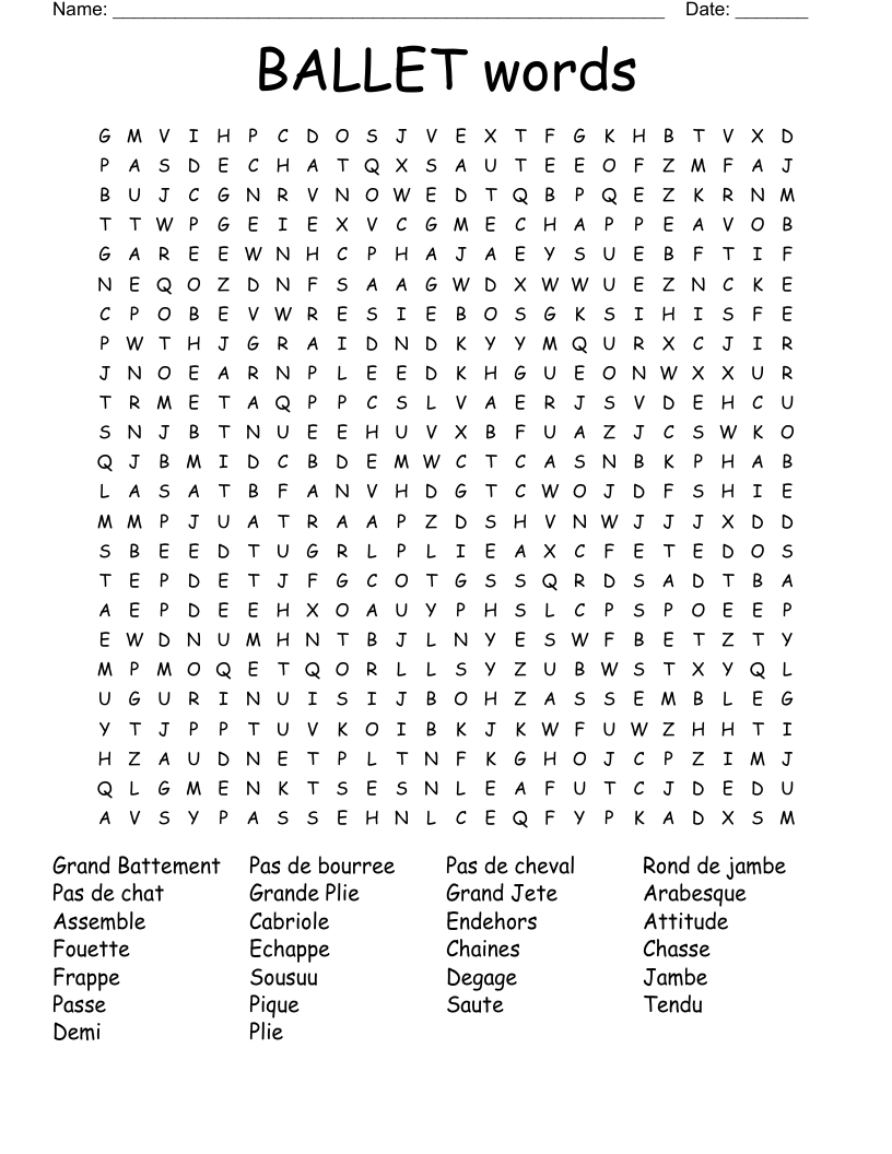BALLET words Word Search