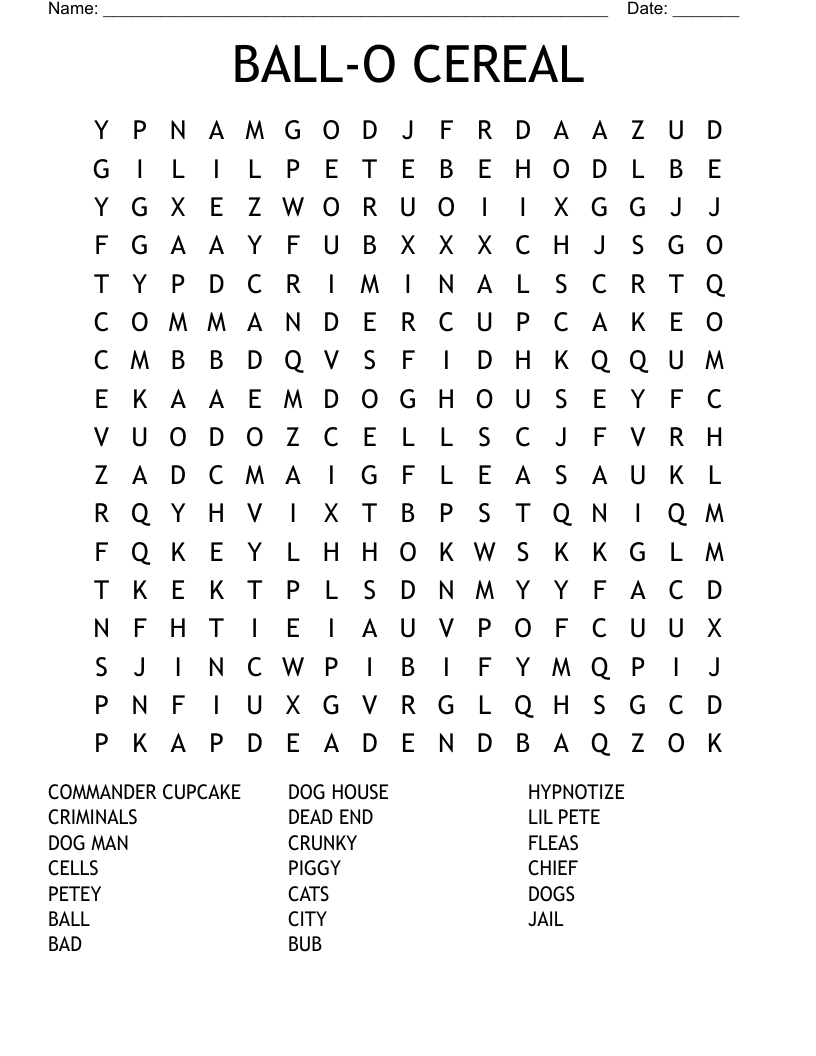 BALL-O CEREAL Word Search