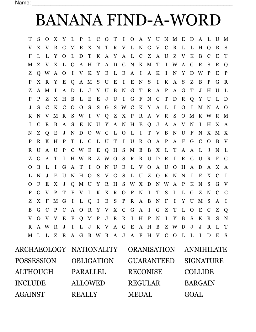 BANANA FIND-A-WORD Word Search