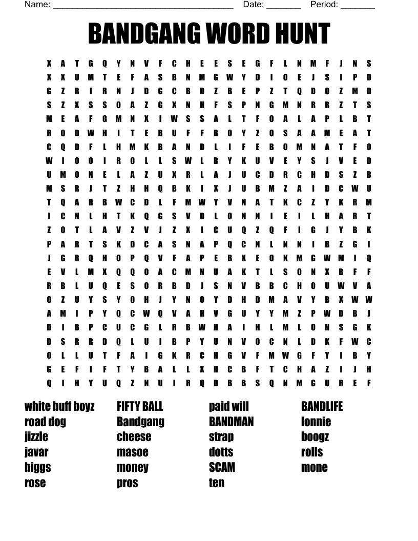 BANDGANG WORD HUNT Word Search