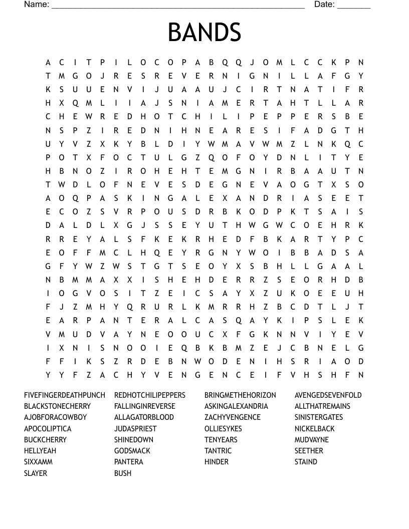 BANDS Word Search