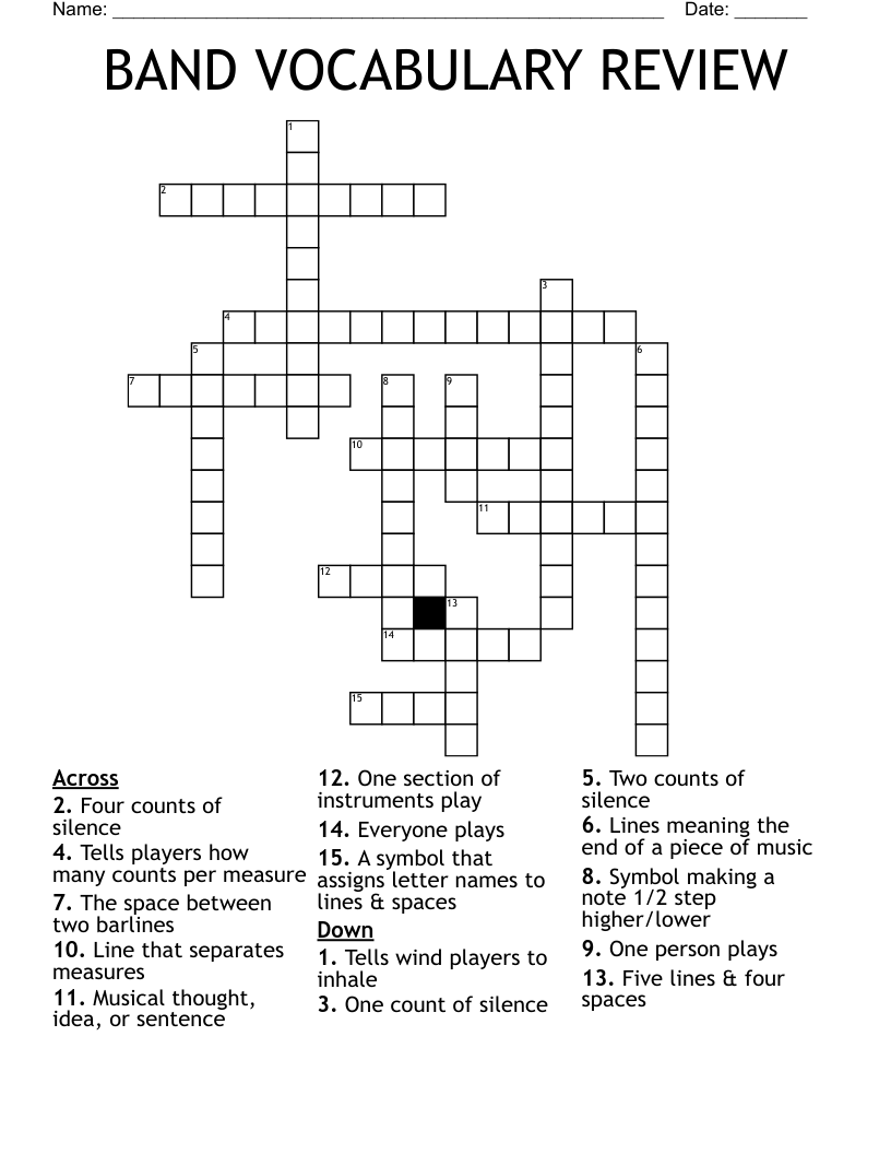 BAND VOCABULARY REVIEW Crossword