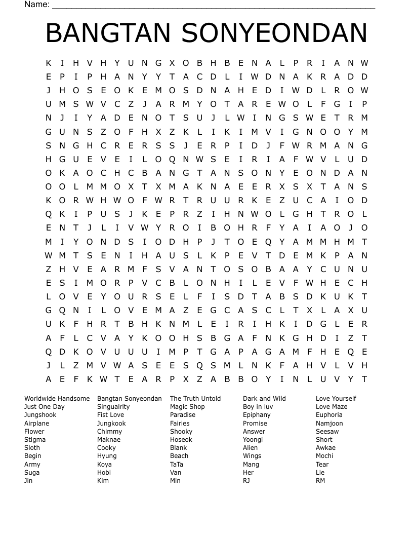 BANGTAN SONYEONDAN Word Search