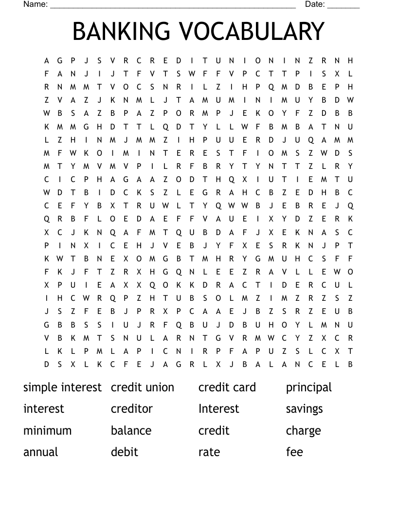 BANKING VOCABULARY Word Search