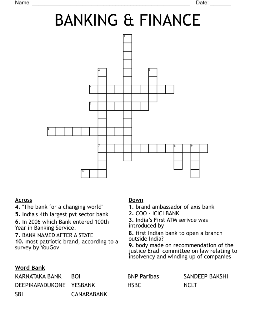BANKING & FINANCE Crossword