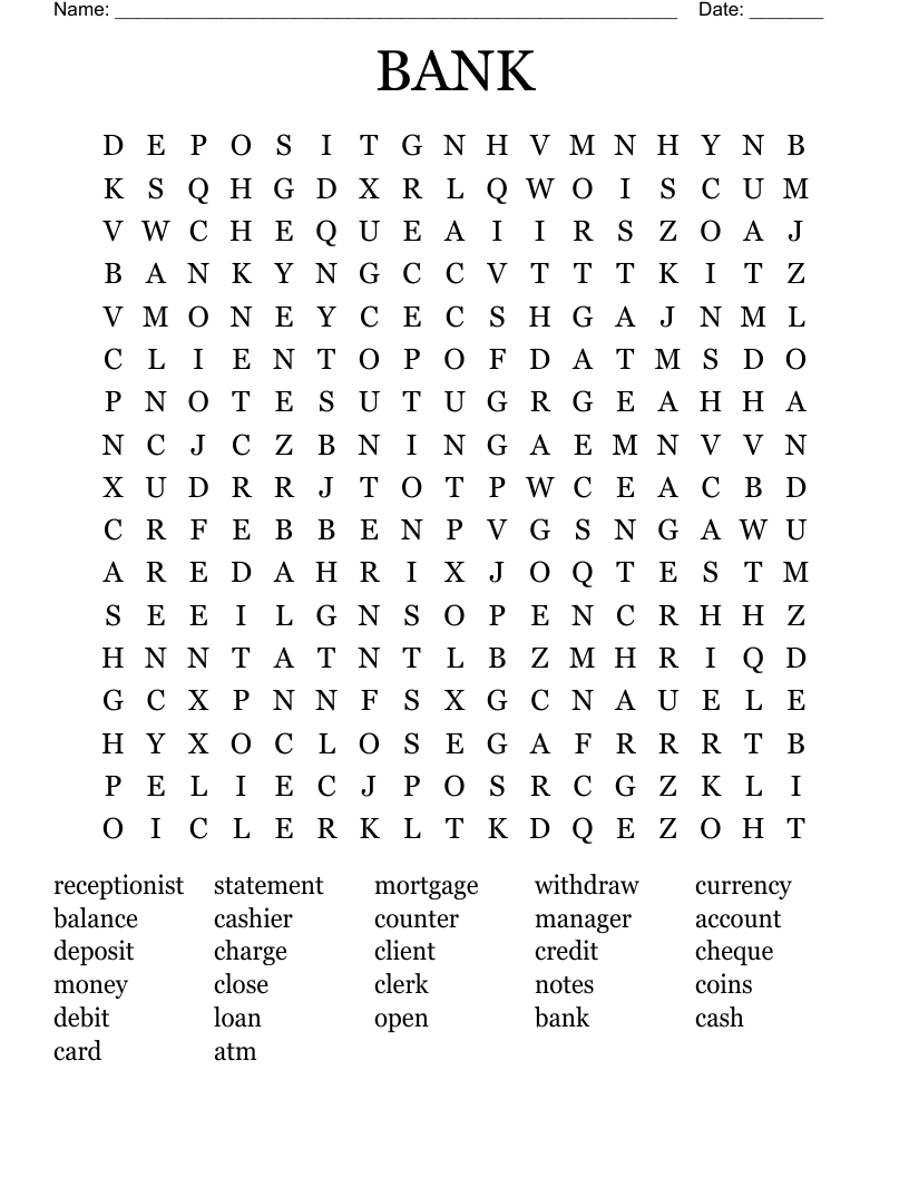 BANK Word Search