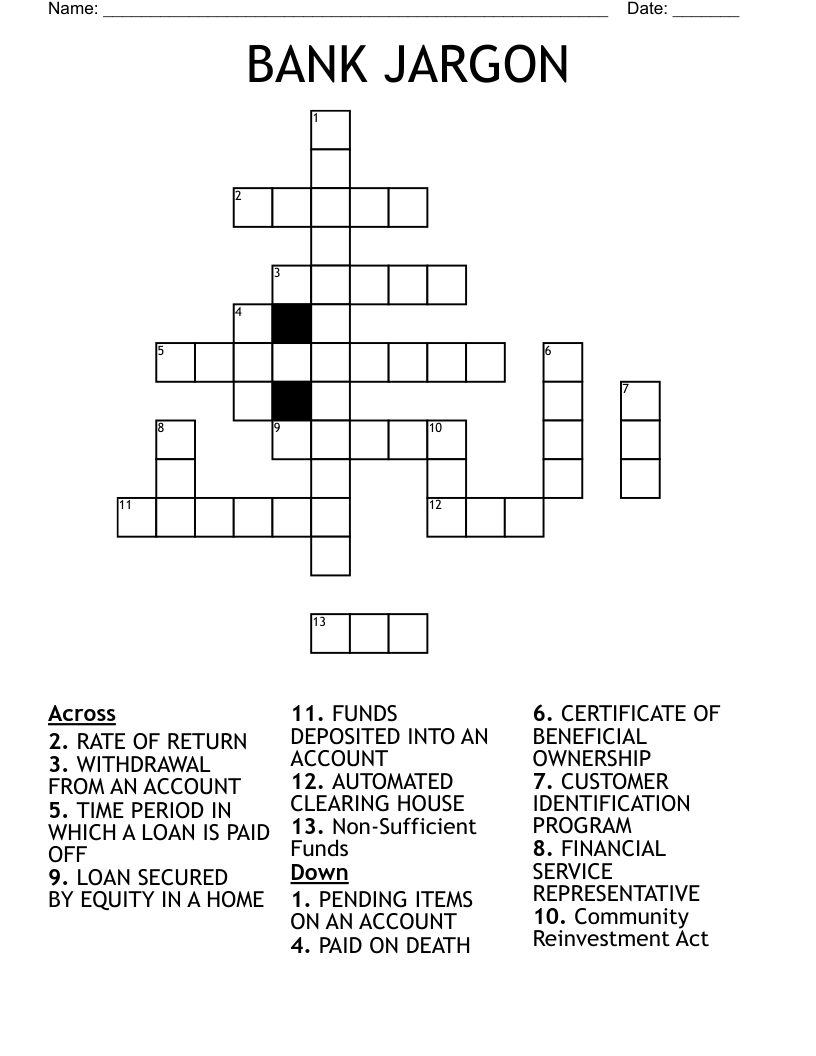 BANK JARGON Crossword