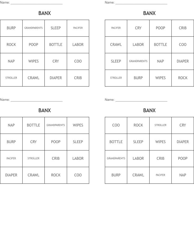 BANX Bingo Cards