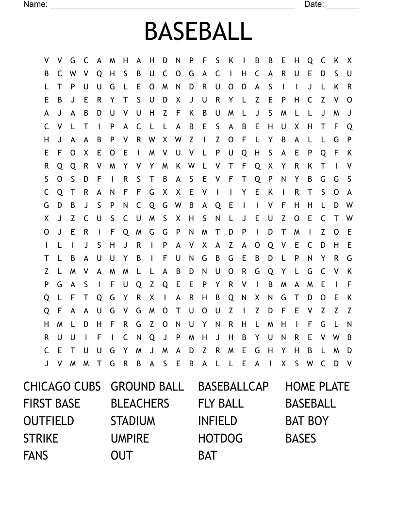 BASEBALL Word Search