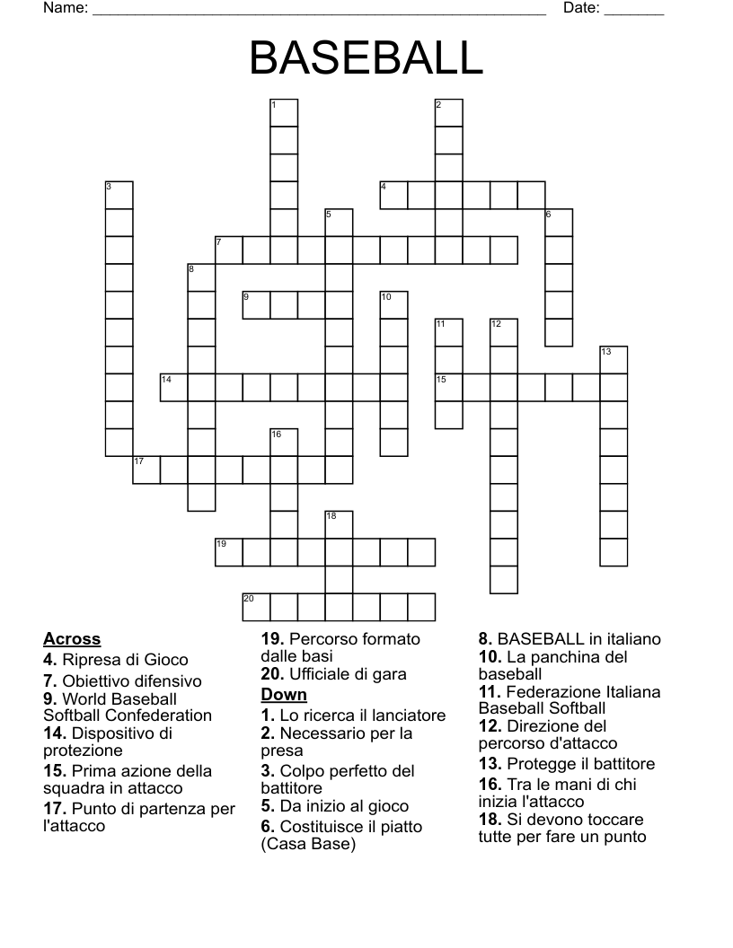 BASEBALL Crossword