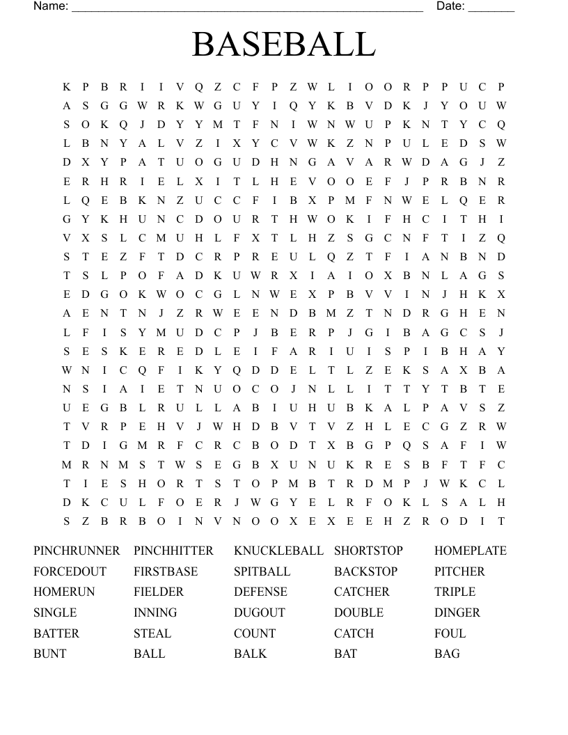 BASEBALL Word Search