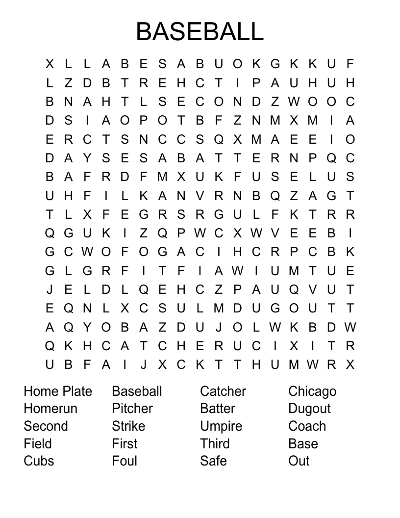 BASEBALL Word Search