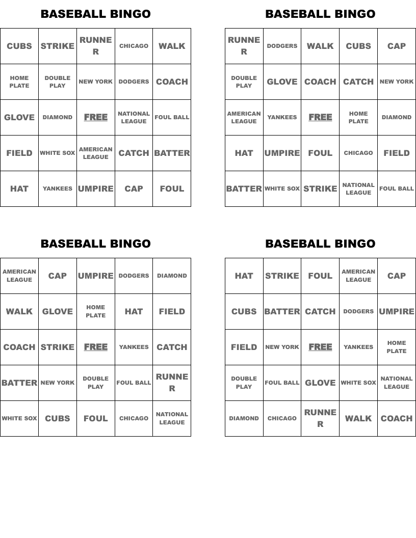 BASEBALL BINGO 