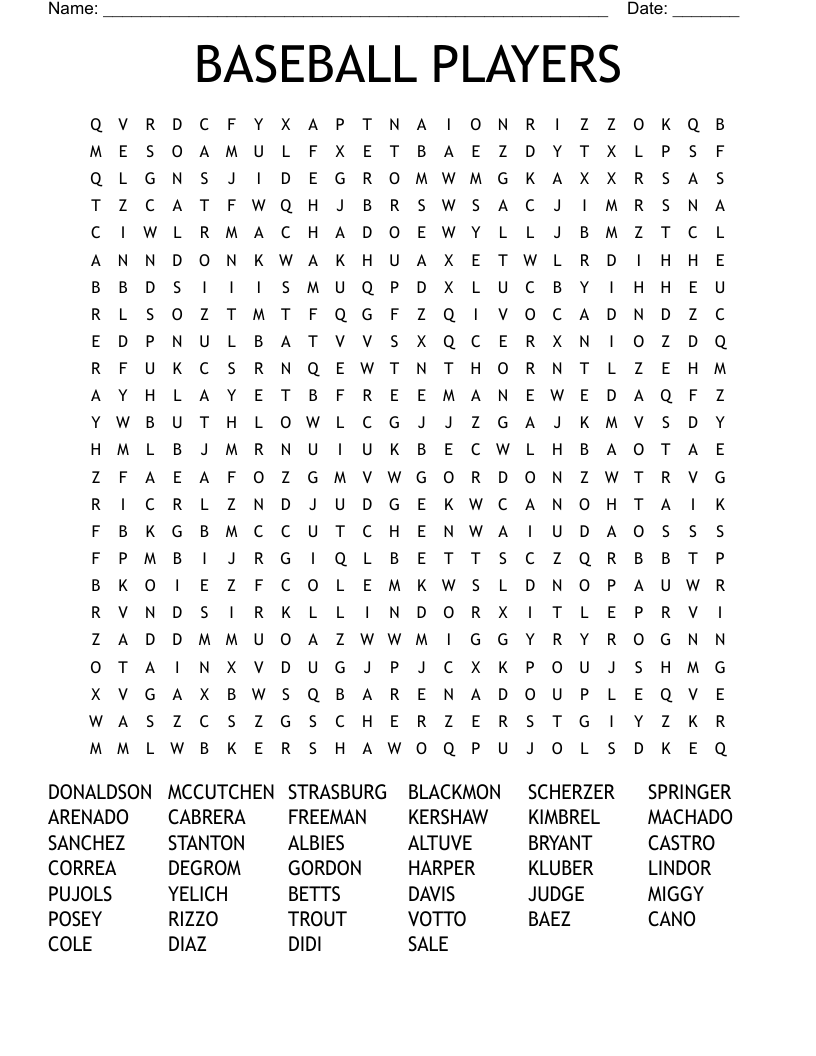 BASEBALL PLAYERS Word Search