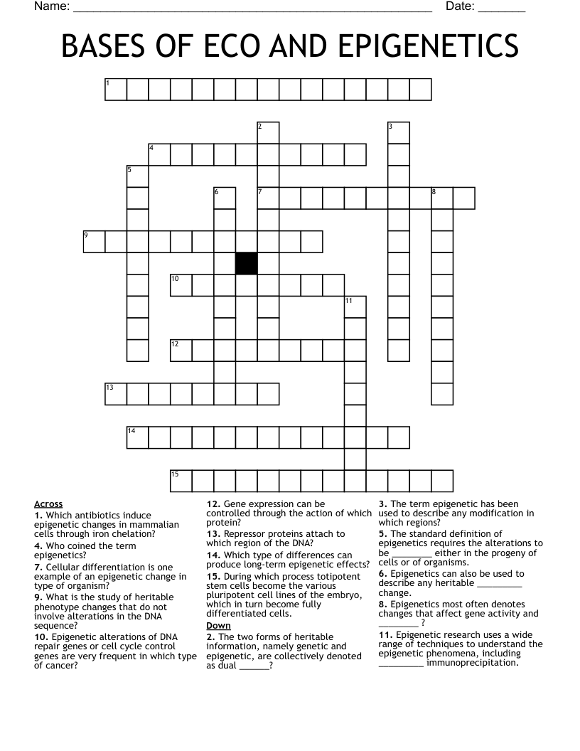 BASES OF ECO AND EPIGENETICS Crossword