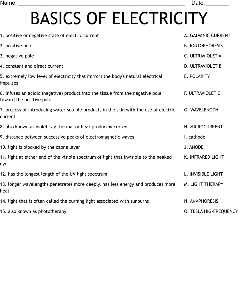 BASICS OF ELECTRICITY Worksheet