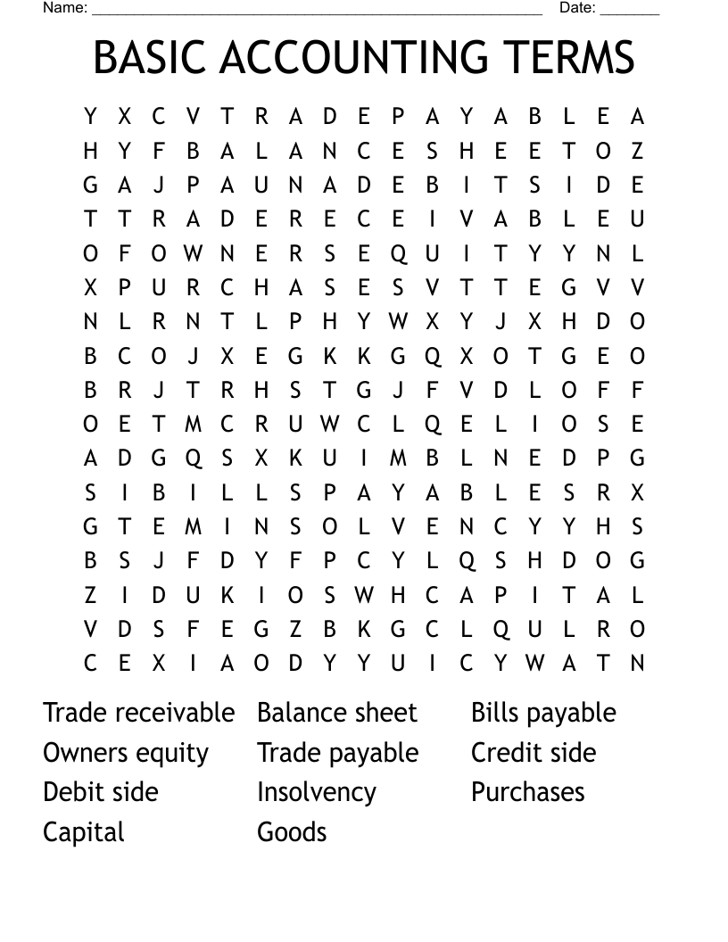 BASIC ACCOUNTING TERMS  Word Search