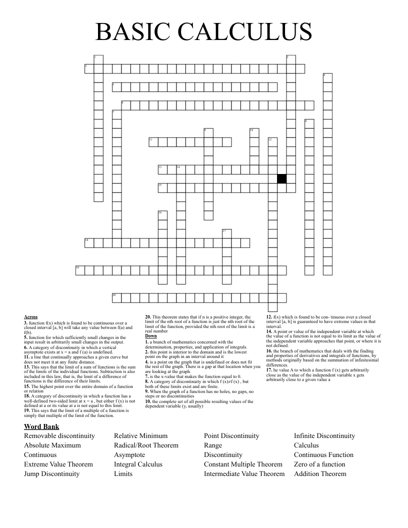 BASIC CALCULUS Crossword