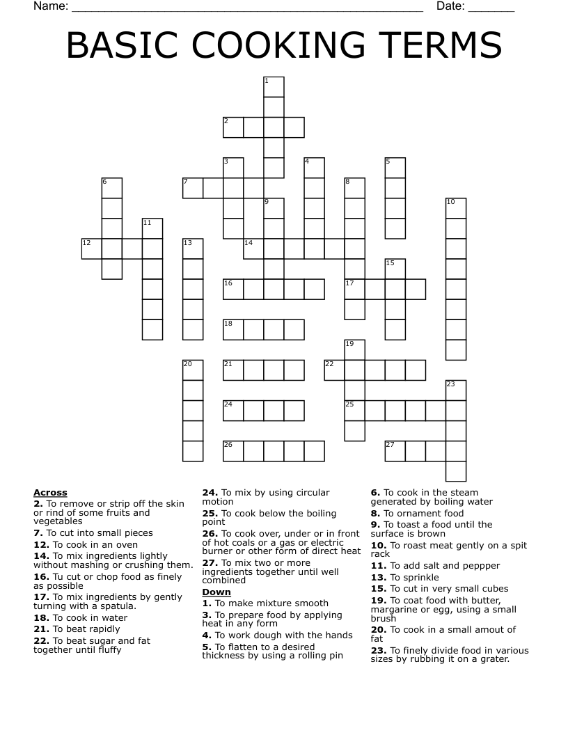 BASIC COOKING TERMS Crossword