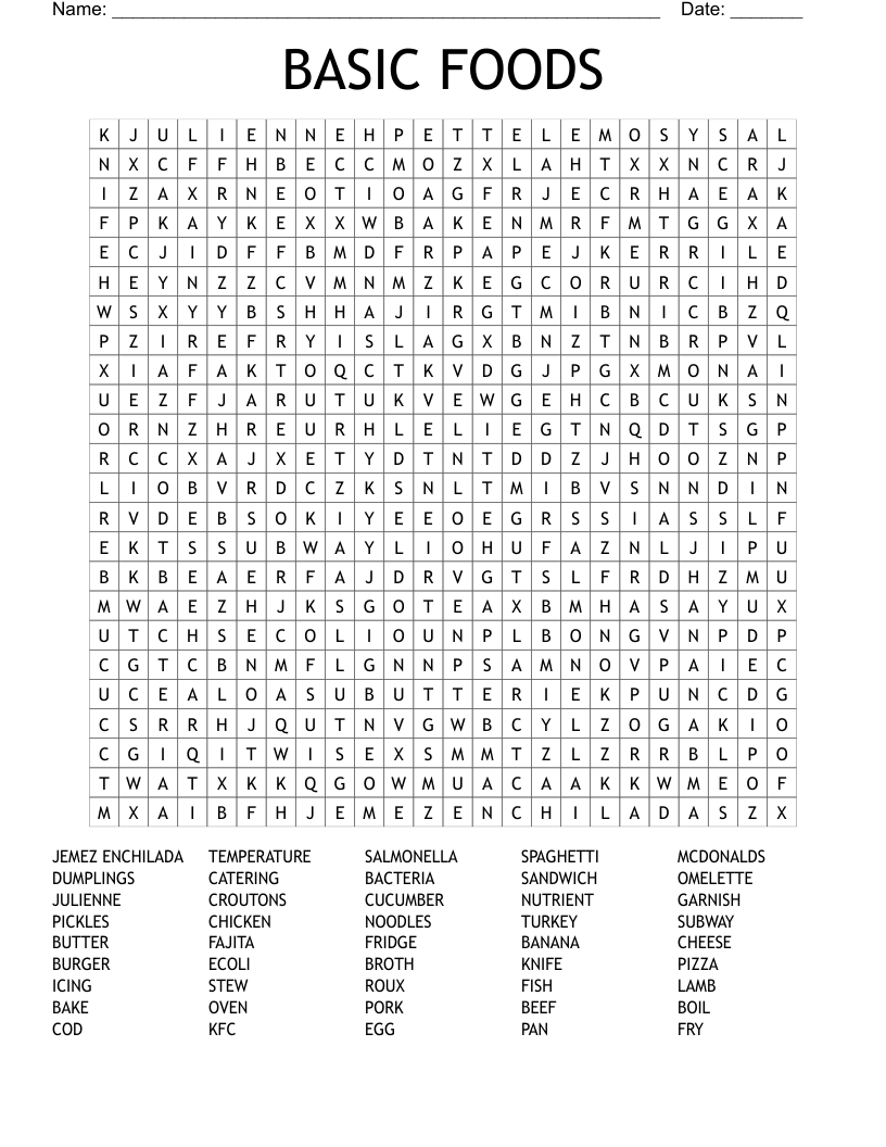BASIC FOODS Word Search