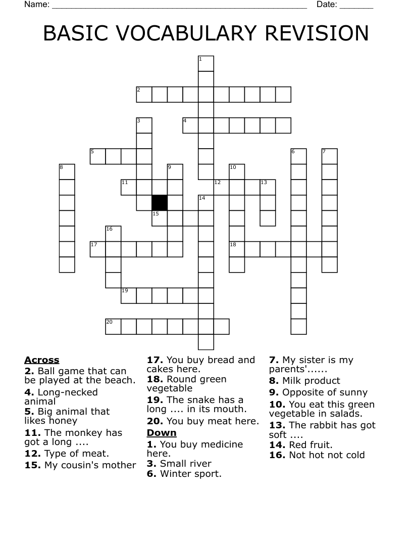 BASIC VOCABULARY REVISION Crossword