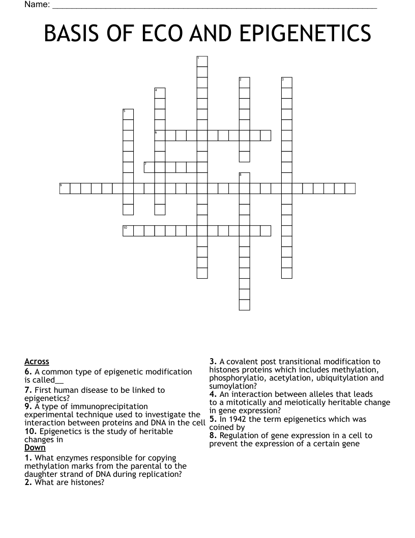 BASIS OF ECO AND EPIGENETICS Crossword