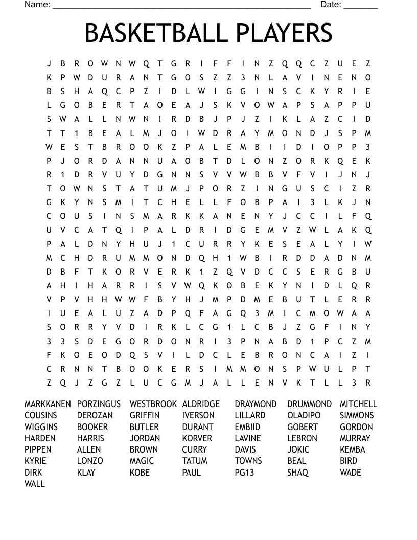 BASKETBALL PLAYERS Word Search