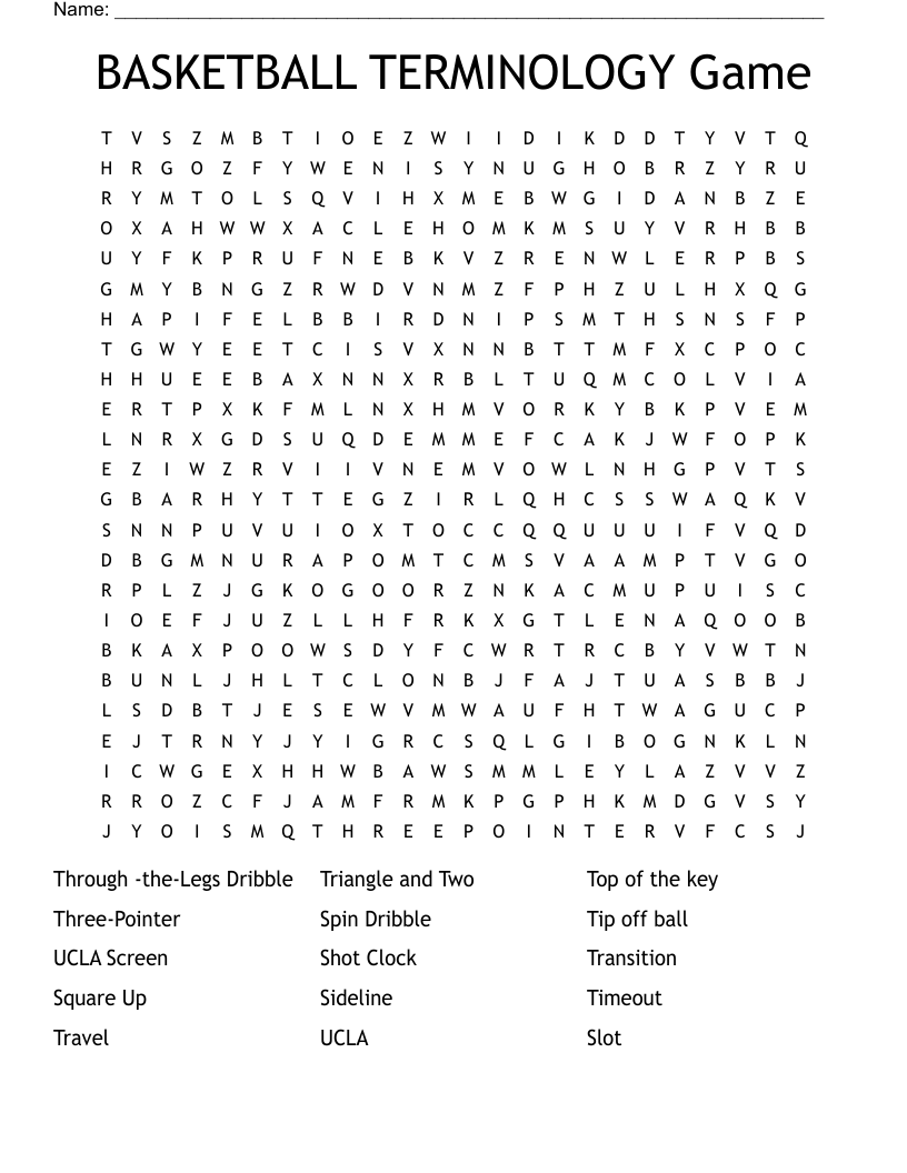 BASKETBALL TERMINOLOGY Game Word Search