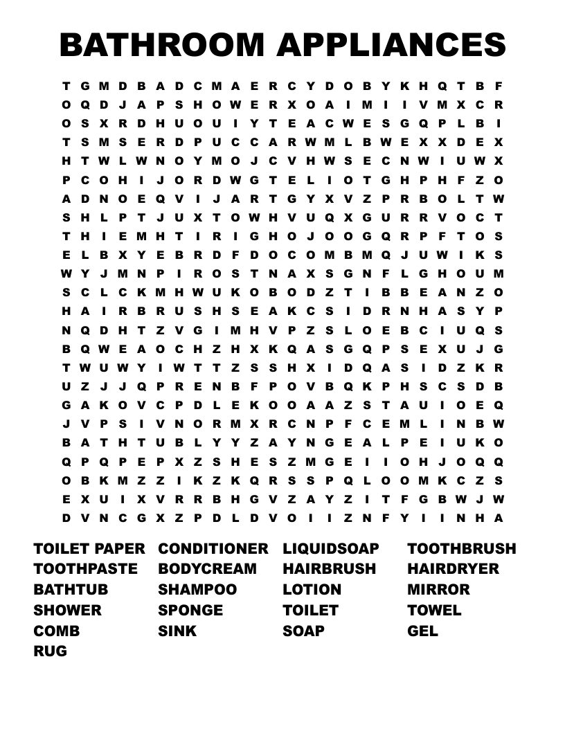 BATHROOM APPLIANCES Word Search