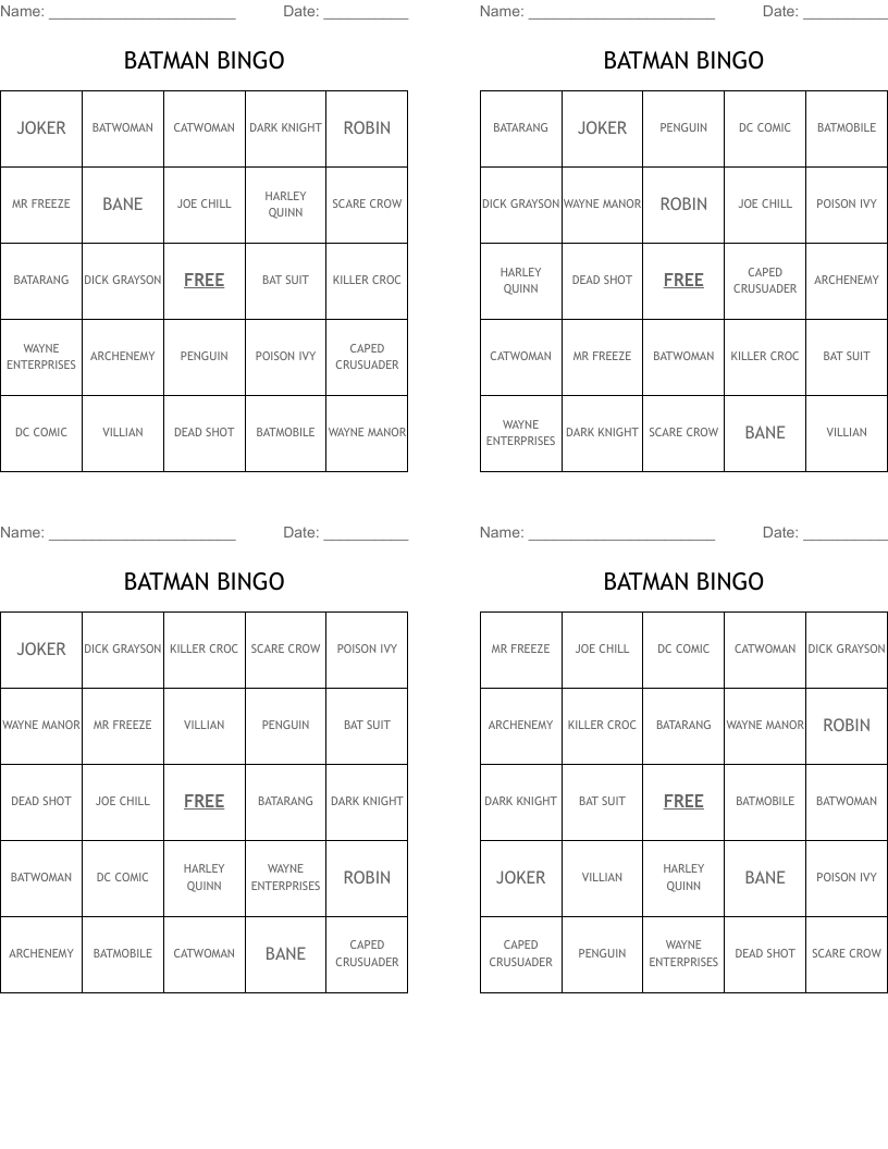 BATMAN BINGO