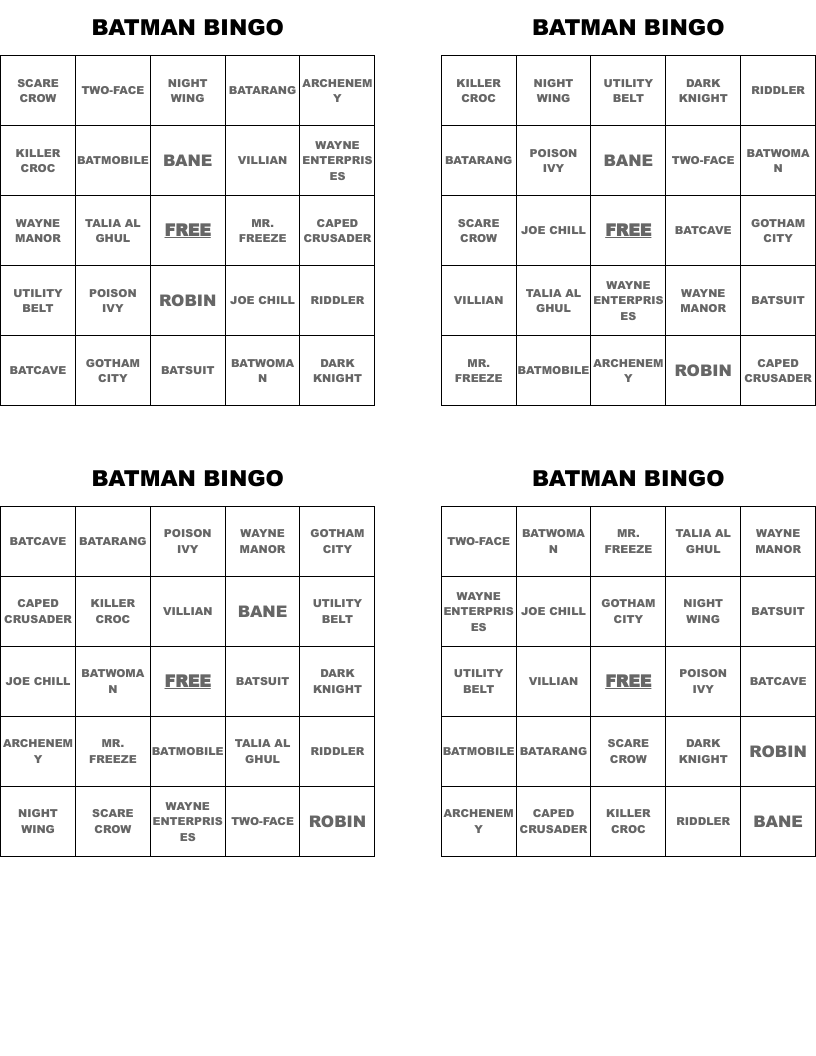 BATMAN BINGO