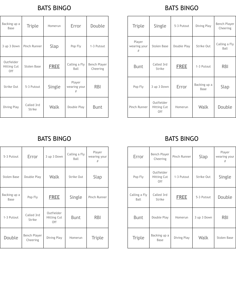 BATS BINGO
