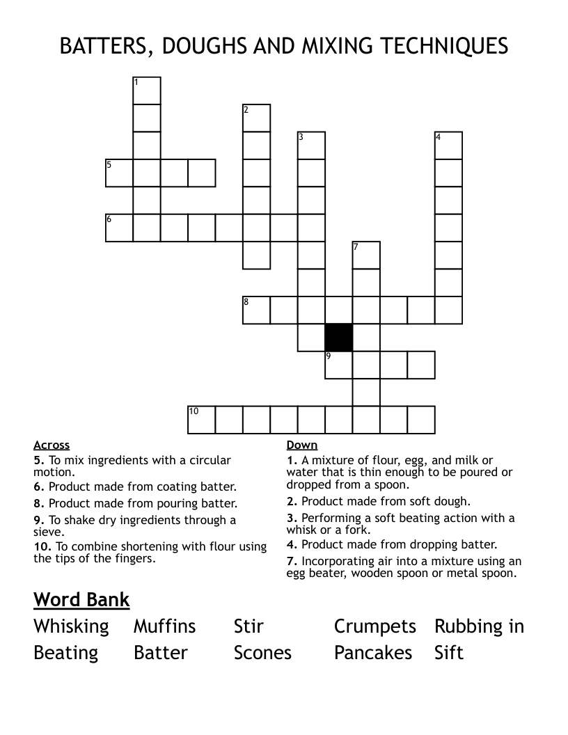 BATTERS, DOUGHS AND MIXING TECHNIQUES Crossword