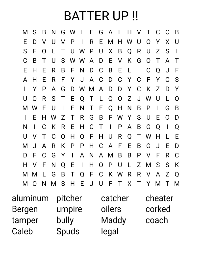 BATTER UP !! Word Search