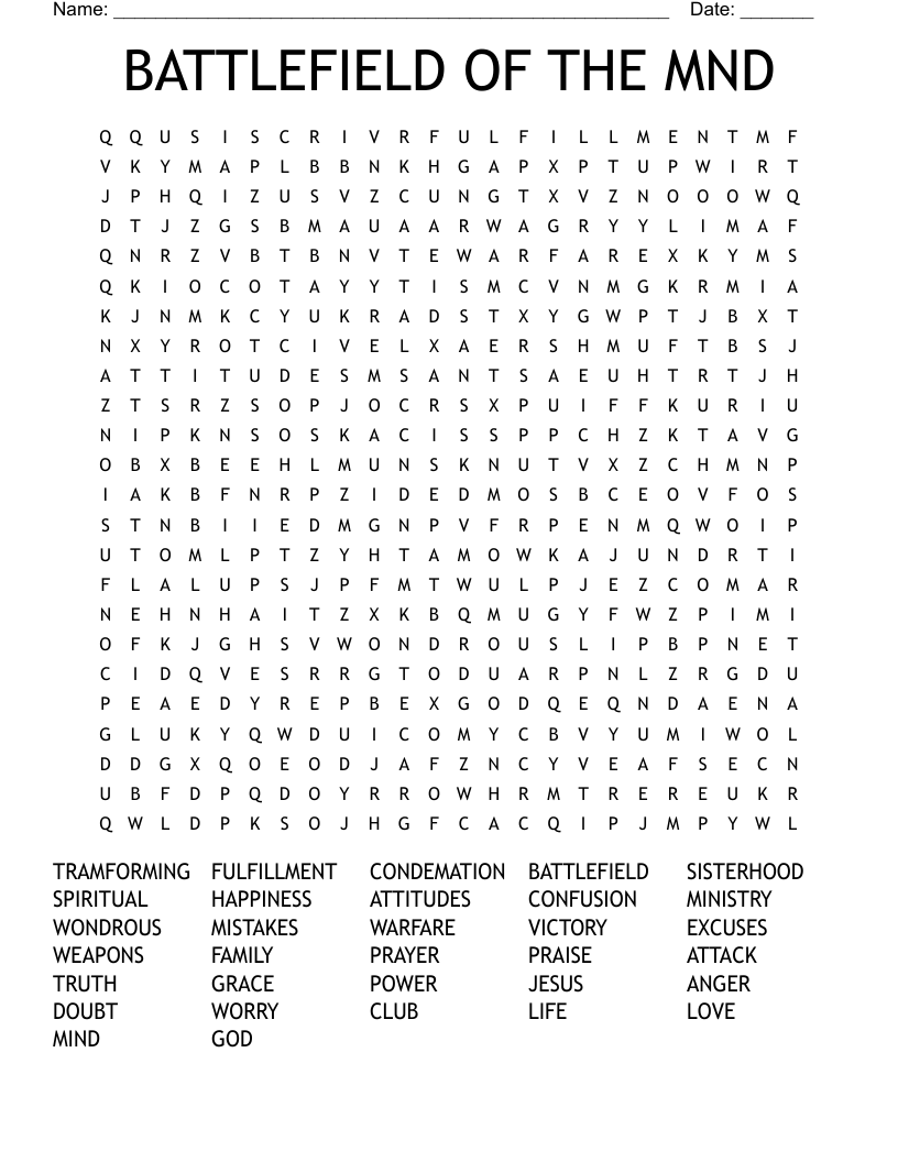 BATTLEFIELD OF THE MND Word Search