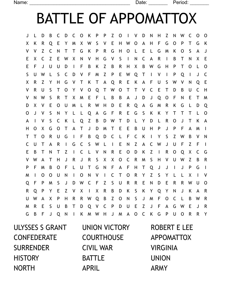 BATTLE OF APPOMATTOX Word Search