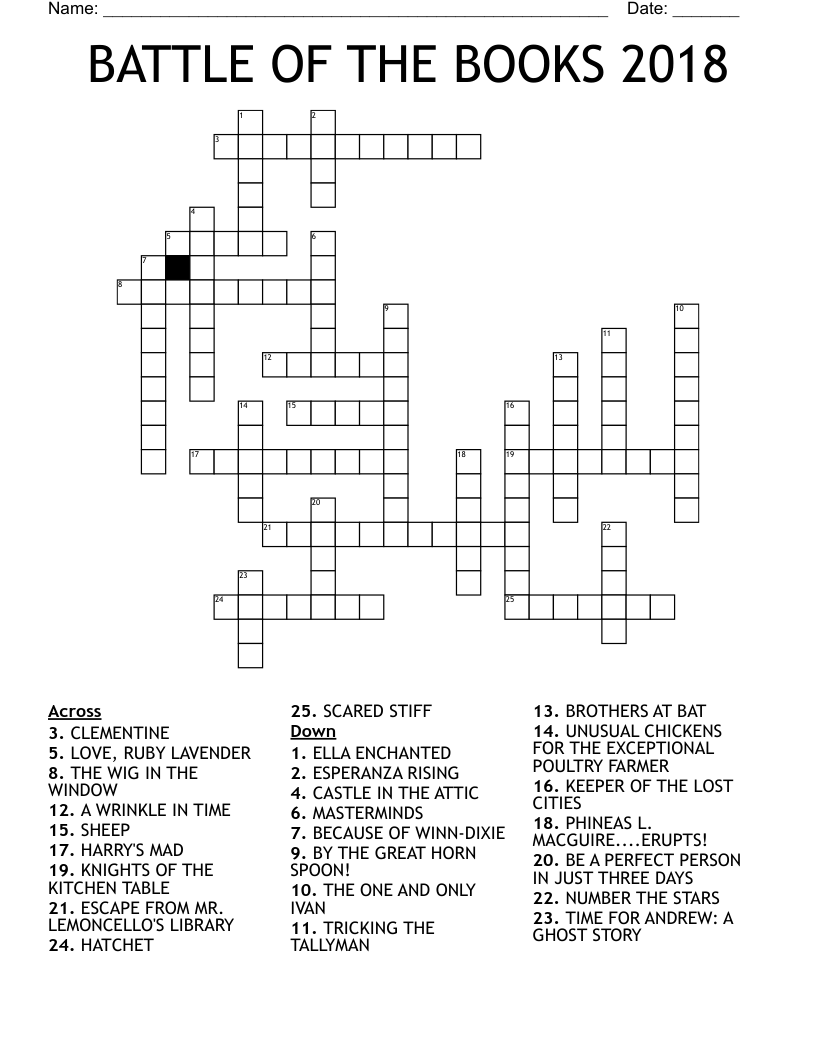BATTLE OF THE BOOKS 2018 Crossword