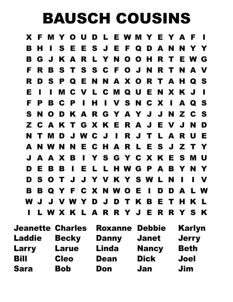BAUSCH COUSINS Word Search