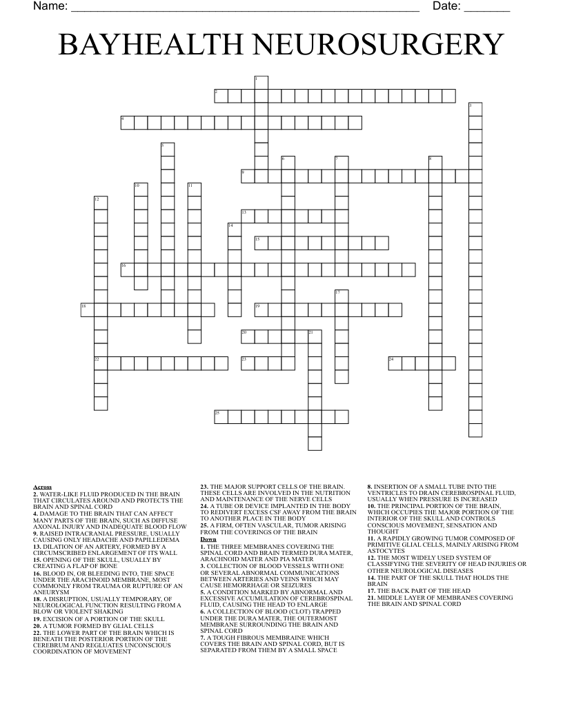 BAYHEALTH NEUROSURGERY Crossword