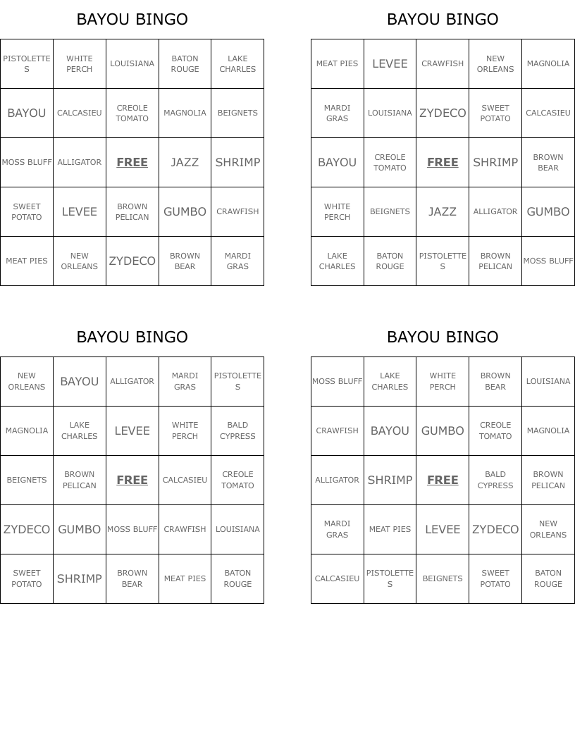 BAYOU BINGO
