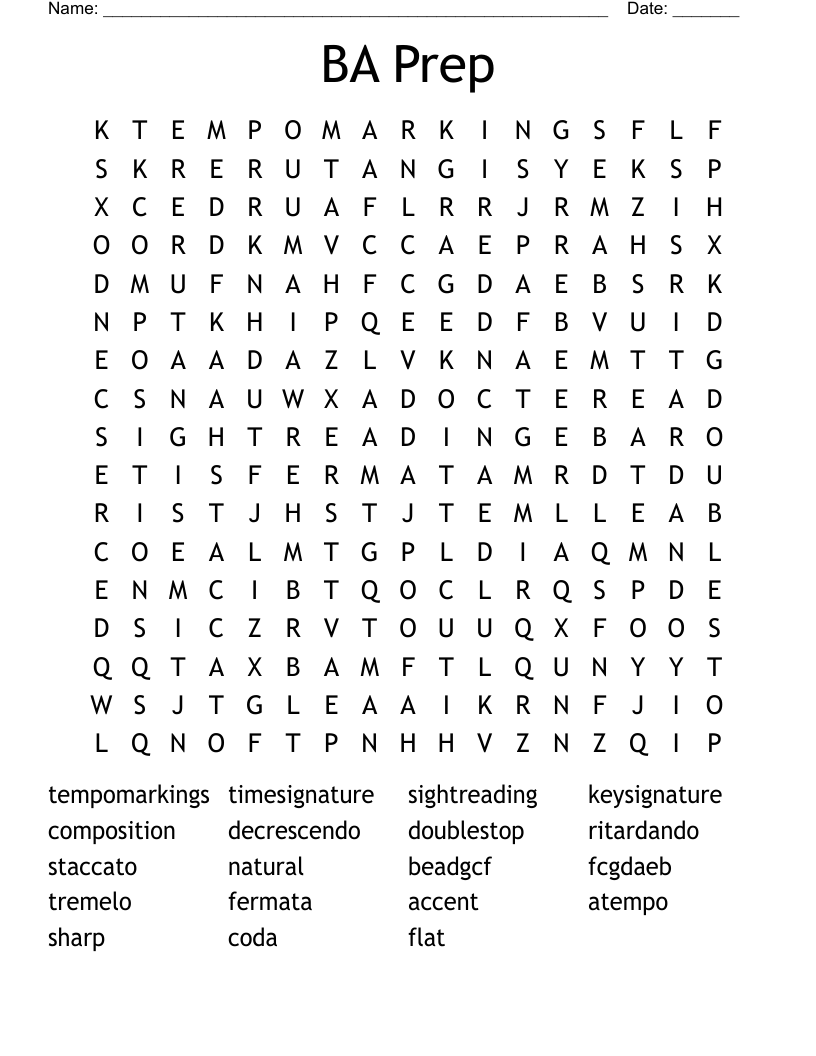 BA Prep Word Search