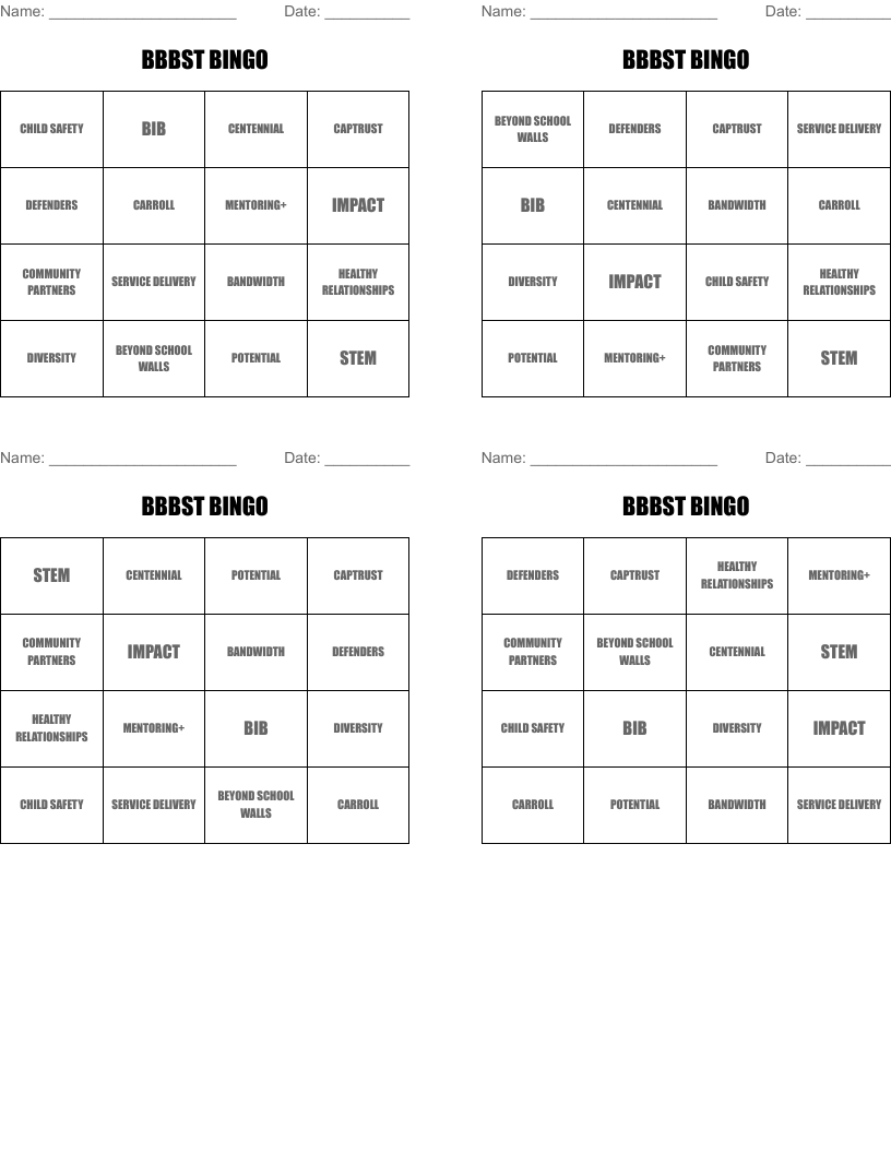 BBBST BINGO