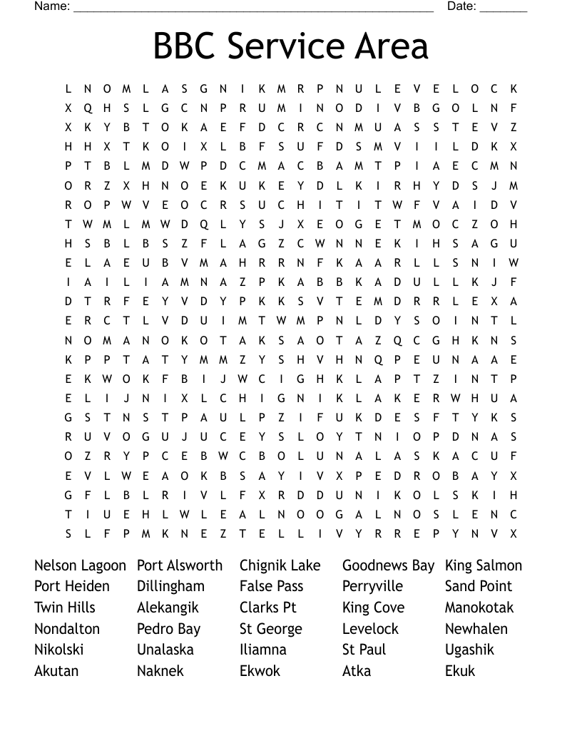 BBC Service Area Word Search