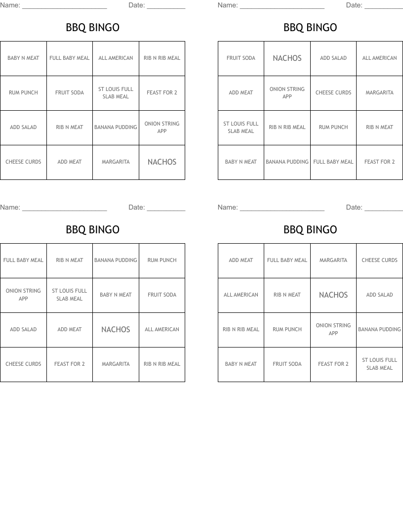 BBQ BINGO